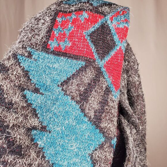 Jed 80s Vtg Cardigan Men Medium Gray Aztec South Western Grandpa Grunge Button - Picture 3 of 9